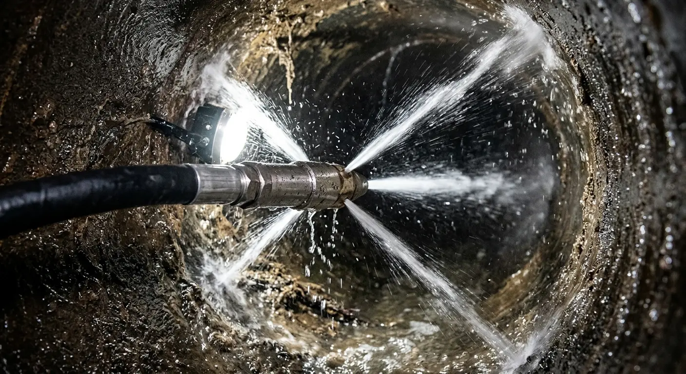 High-pressure hydro jetting nozzle cleaning sewer pipe for Storm Drain Cleaning in Briar